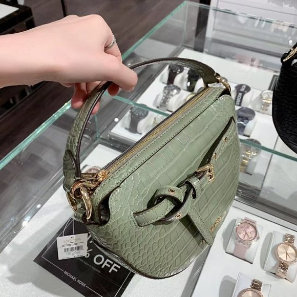 Emilia Half Moon crossbody Bag Leather Army Green - Picture 2 of 7